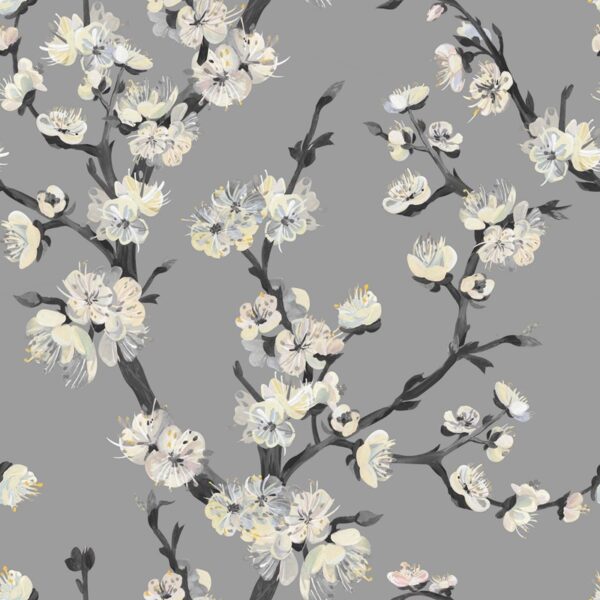 Papier peint Branches de fleurs sur fond gris