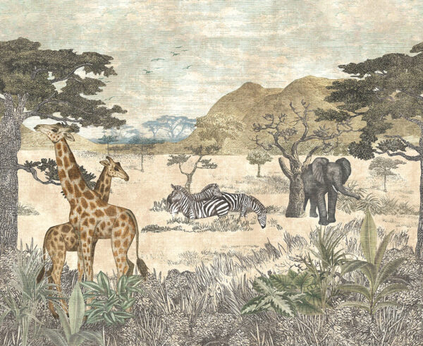 Papier peint Savane africaine avec animaux de safari