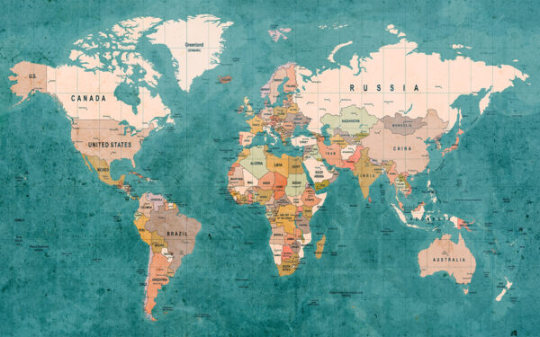 Papier peint Carte du monde avec les noms des pays
