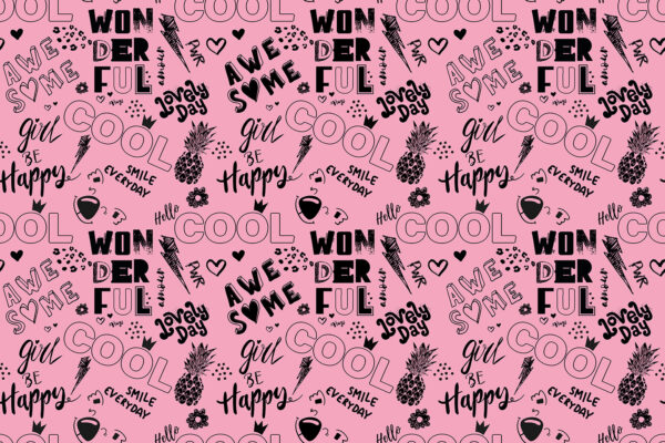 Papier peint Jeunesse rose avec inscriptions – Cool Merveilleux Joyeux