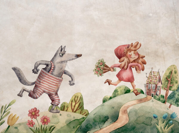 Papier peint Le Petit Chaperon rouge et le loup pour enfants