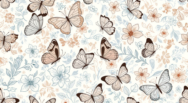 Papier peint Papillons et fleurs pastel