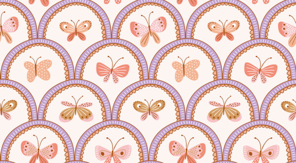 Papier peint Papillons pastel et arcs-en-ciel