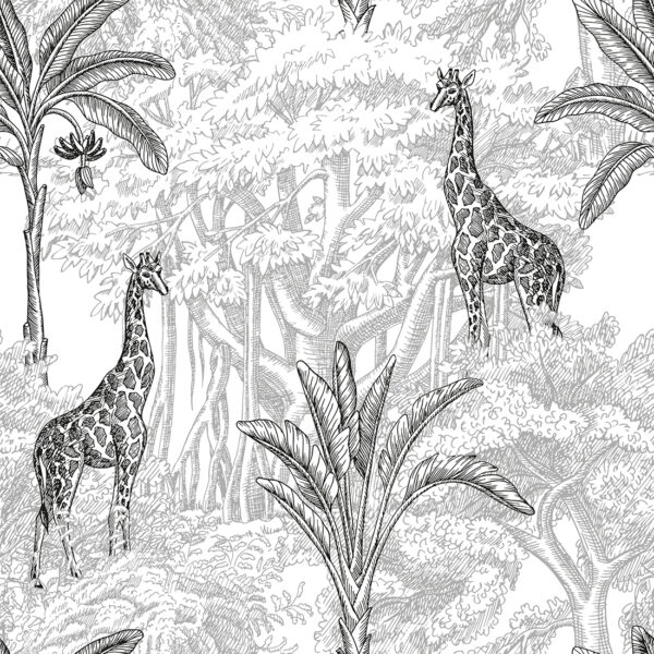 Papier peint Girafes dans la jungle tropicale de dessin animé