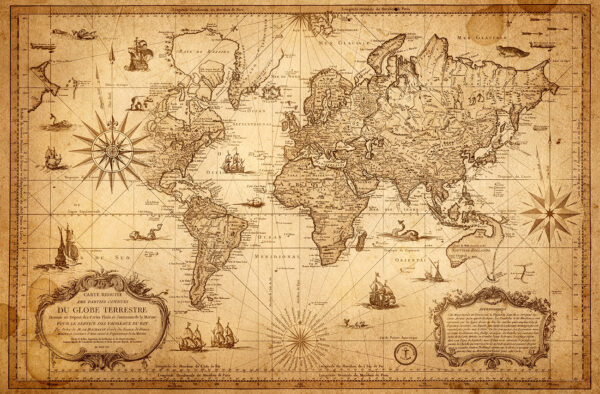 Papier peint Carte du monde marron vintage