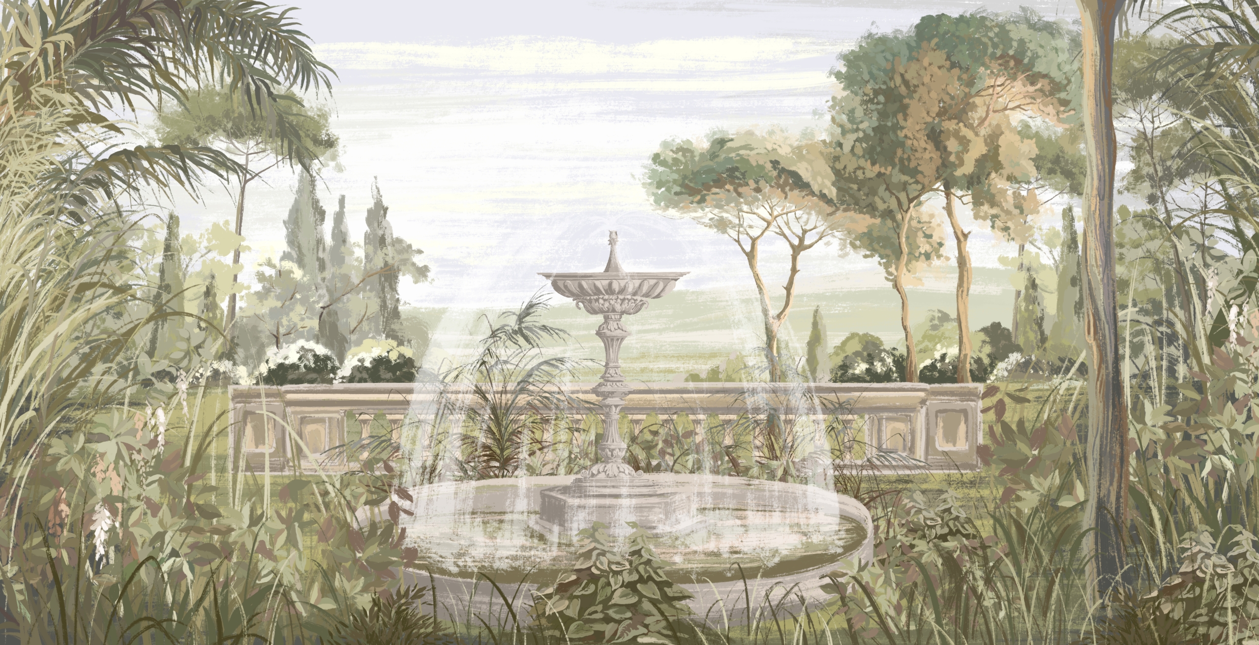 Graphic,Illustration,Of,A,Toscana,Garden.,Design,For,Interior,Project,