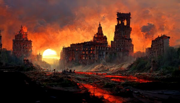 Papier peint Ruines en feu