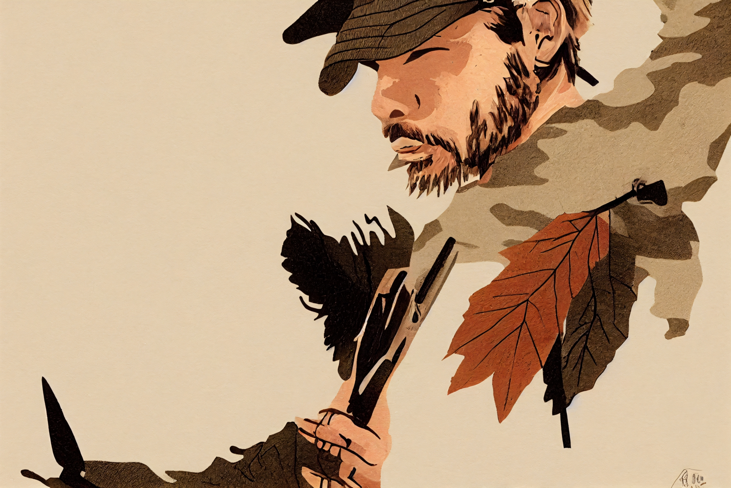 Hunters,Face,In,Camoflauge,During,Autumn,Minimalist,Digital,Illustration,,Hunting