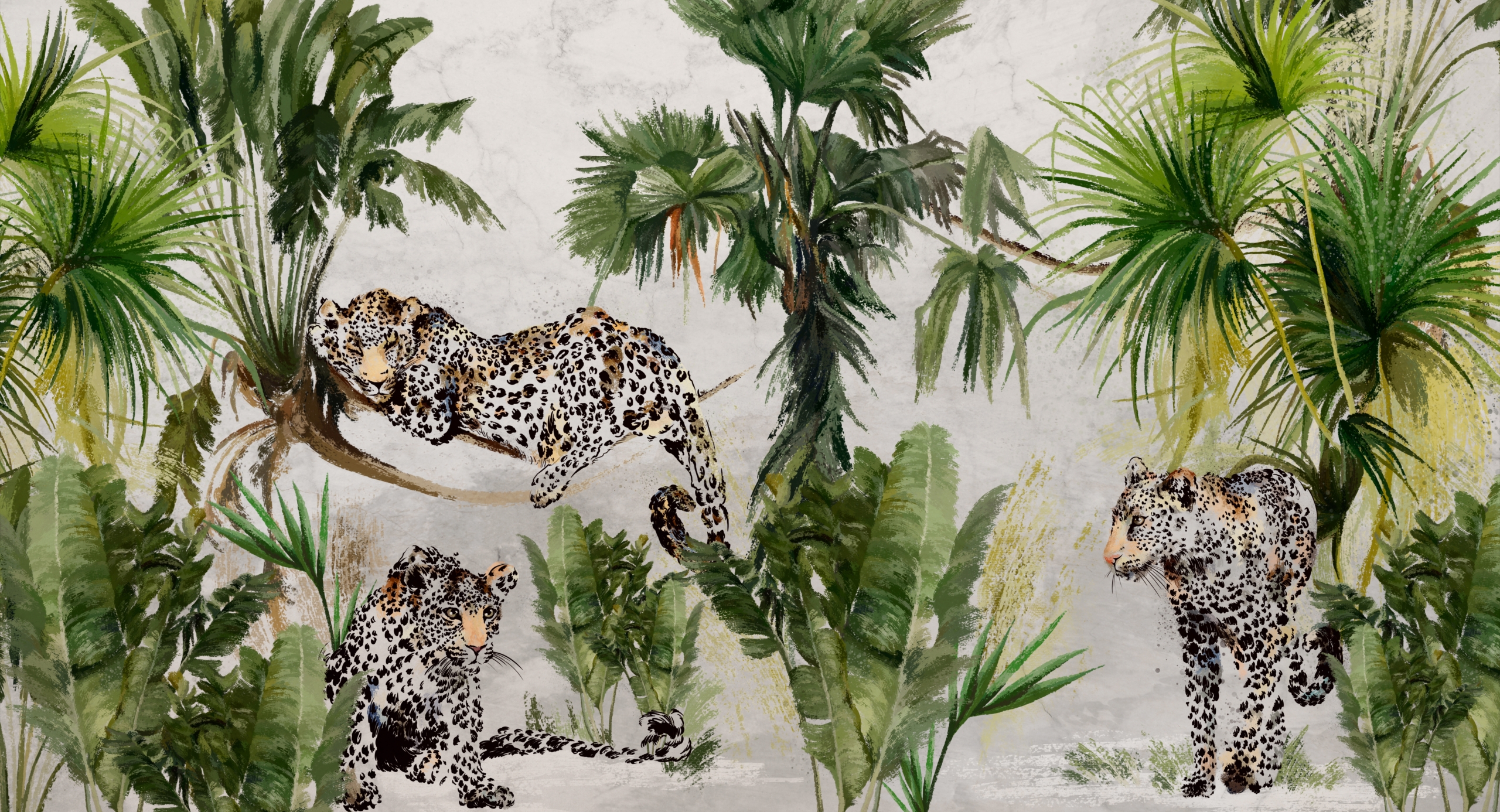 Leopards,In,Tropical,Leaves,,Art,Drawing,In,The,Style,Of