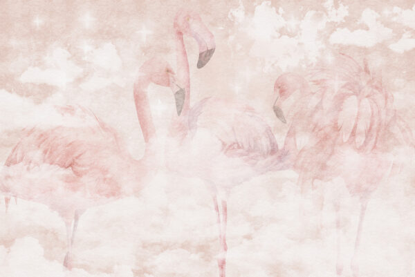 Papier peint Des flamants roses pastel dans les nuages