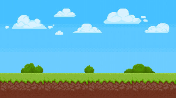 Papier peint Prairie pixelisée avec des nuages