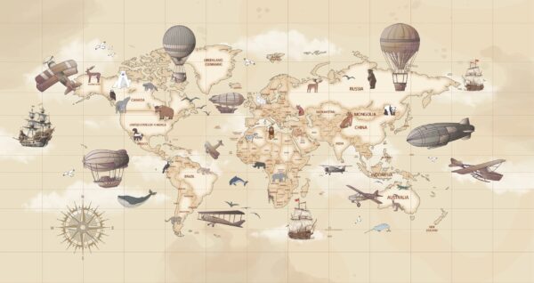 Papier peint Carte du monde rétro pour enfants