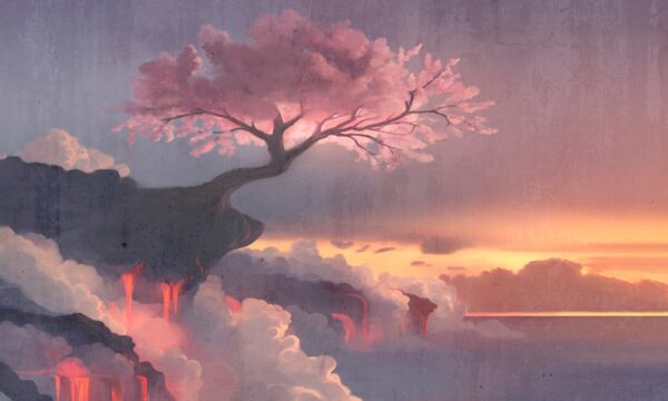 Papier peint Arbre rose au-dessus des nuages