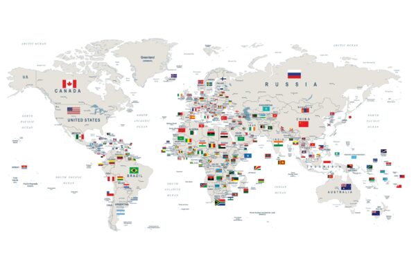 Papier peint Carte du monde avec drapeaux