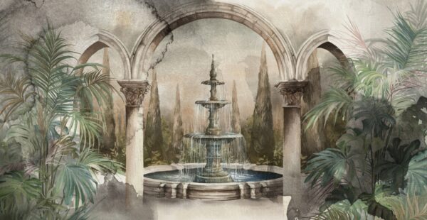 Papier peint Jardin ancien avec fontaine