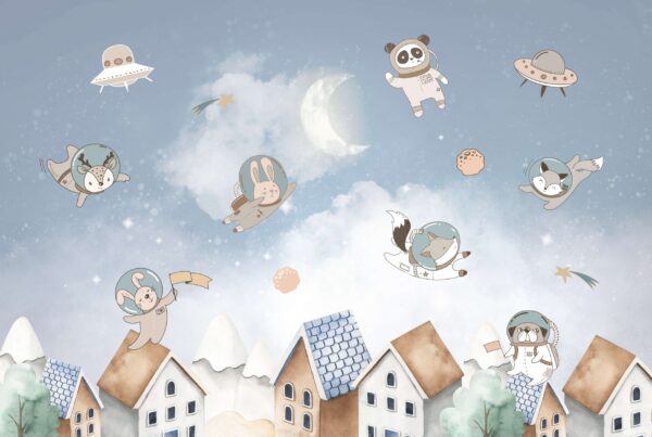 Papier peint Animaux au-dessus des maisons