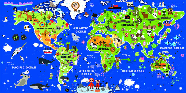 Papier peint Carte du monde pour enfants