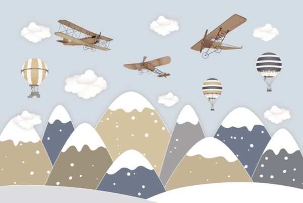 Papier peint Avions rétro au-dessus des montagnes