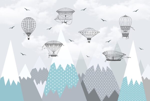 Papier peint Ballons spatiaux au-dessus des montagnes